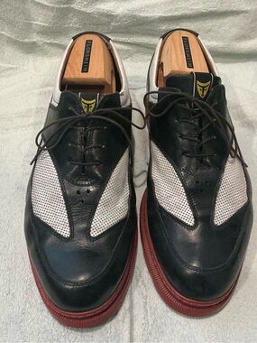 Michael Toschi Men's Black and White  Golf Shoes with Red Sole in EUC